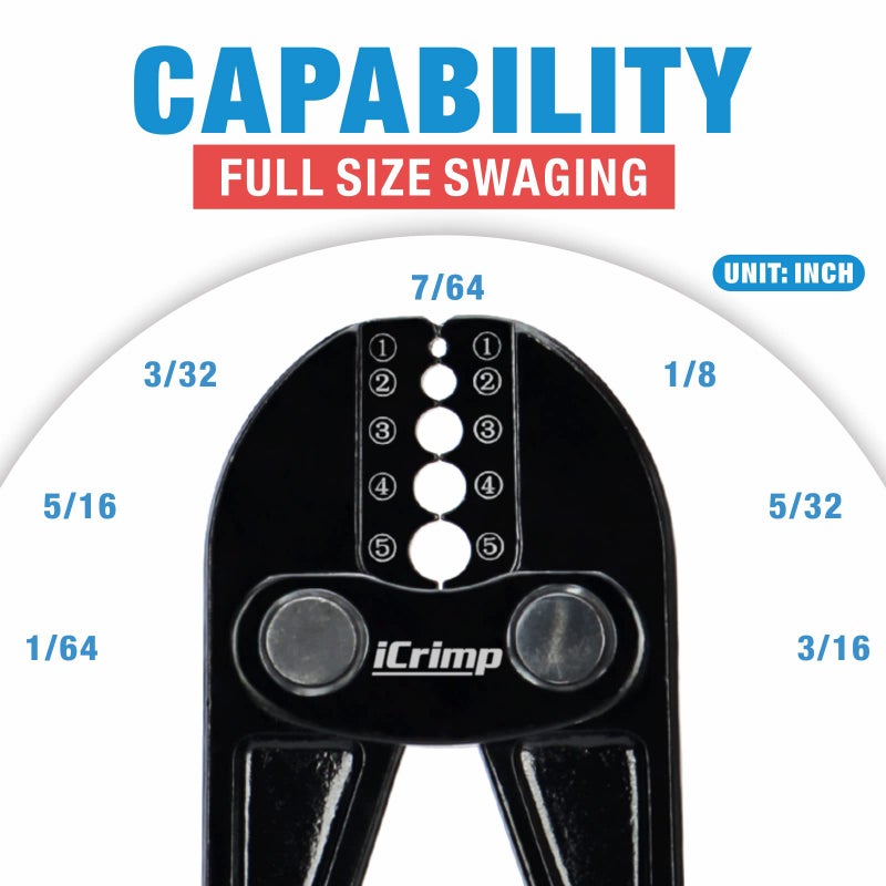 IWISS iCrimp IWS-1608B Wire Rope Crimping Tool for Aluminum Loop Sleeves, Duplex Oval Cable Ferrules 1/16â€™â€™ to 3/16â€™â€™, c/w Wire Rope Cable Cutter - Image 5